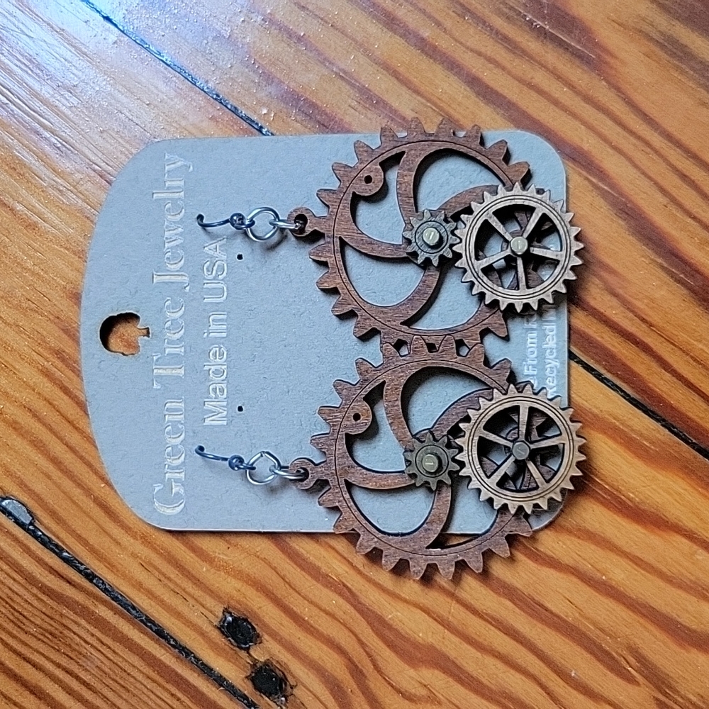 Handmade Wooden Steampunk Earrings
